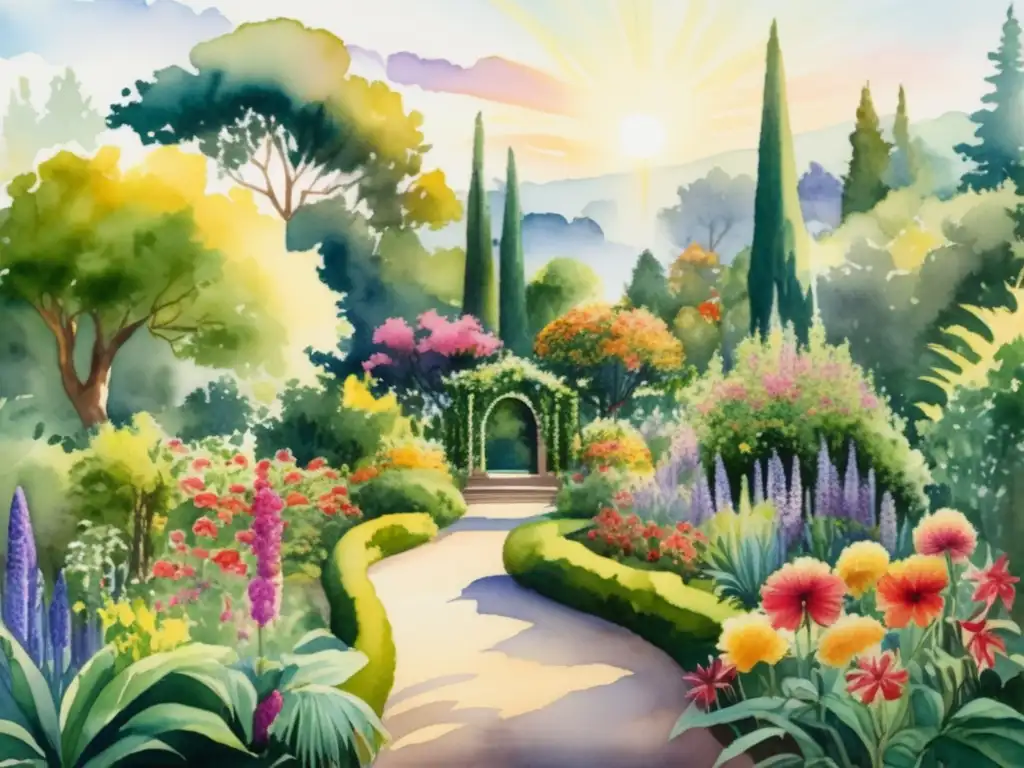 Pintura acuarela: Jardín sagrado con plantas indígenas