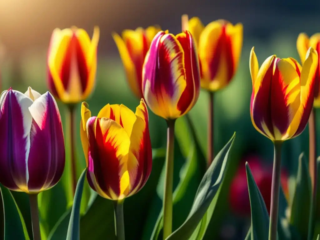 Pintura acuarela, jardín turco con tulipanes en flor  - Historia mítica del Tulipán en Turquía