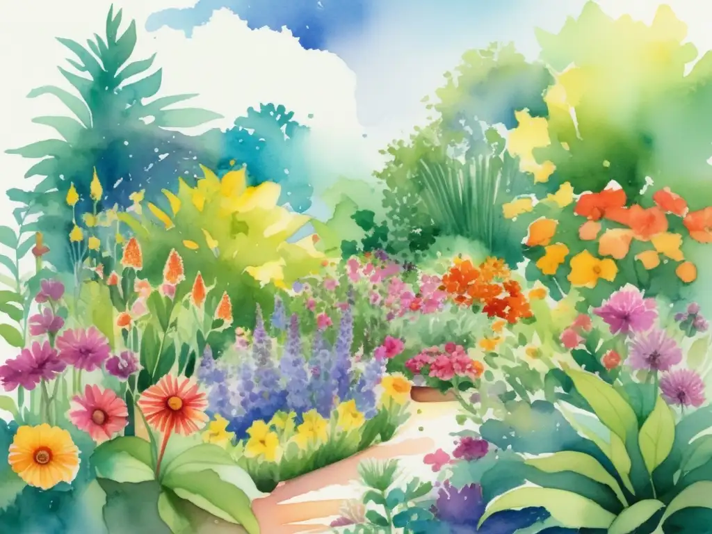 Jardín exuberante con ciclo de vida de plantas Ciclo de vida de las plantas en un vibrante jardín, con especies anuales, bianuales y perennes