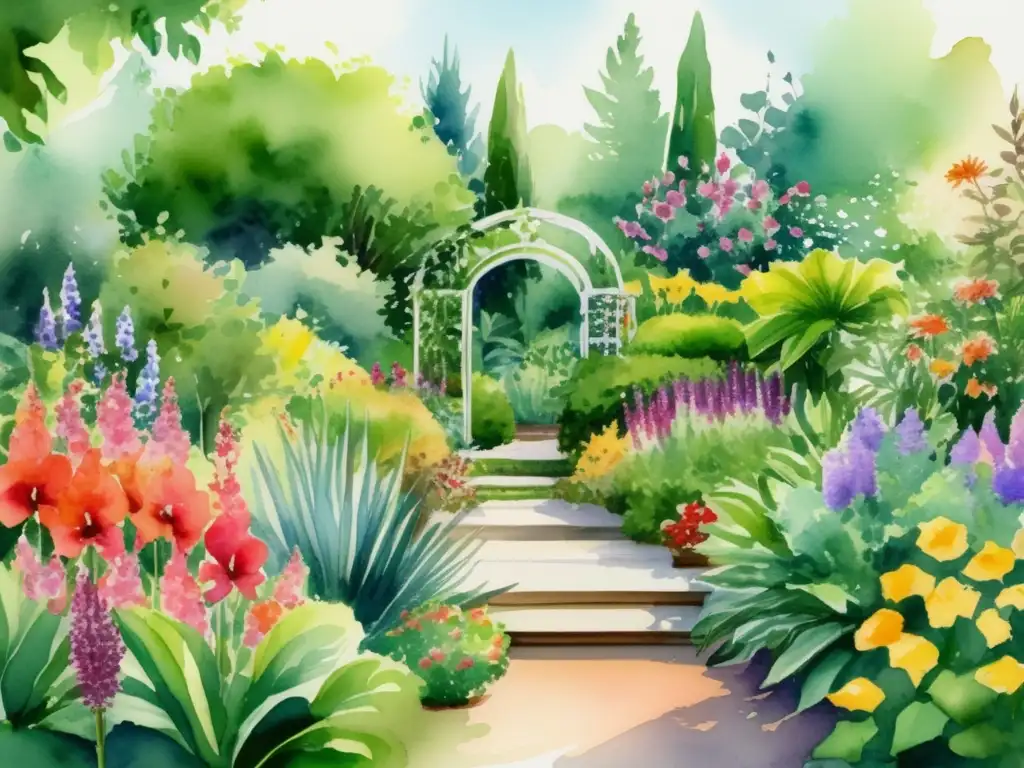 Jardín con plantas ornamentales: colores y texturas en armoniosa combinación