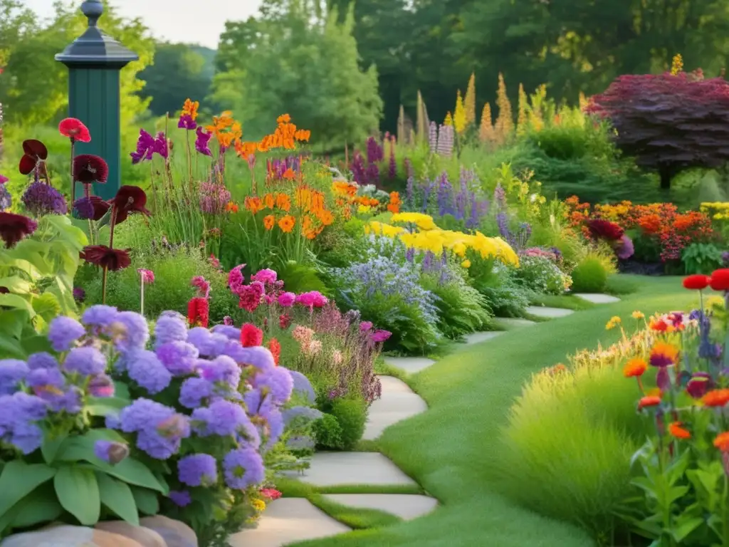 Diferencias: Jardín vibrante con perennes y anuales, colores vivos, contrastes en ciclos de vida