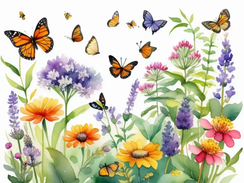 Un jardín vibrante lleno de flores coloridas y plantas atractivas para mariposas