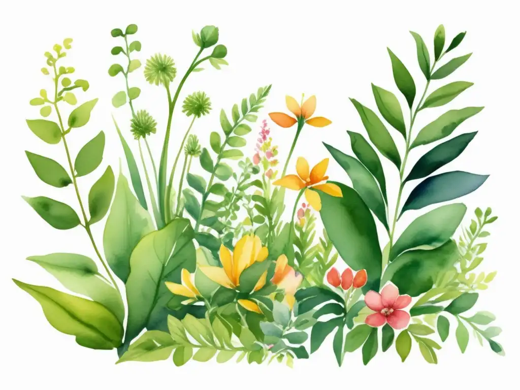 Beneficios de la respiración en las plantas: Ilustración vibrante muestra un jardín exuberante con colores vivos y detalles intrincados