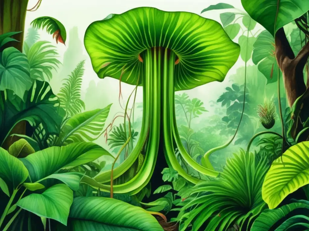 Plantas carnívoras gigantes: selva exuberante y misteriosa con una planta colosal devoradora de presas