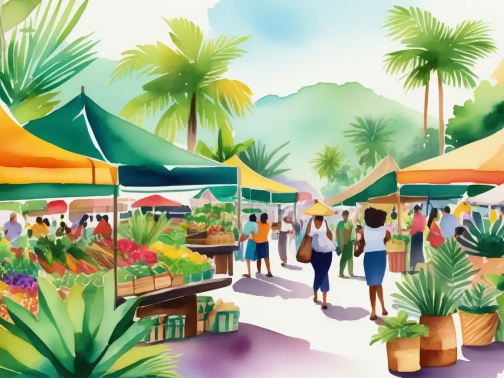 Mercados emergentes plantas exóticas en vibrante ilustración acuarela de mercado tropical con plantas y flores coloridas