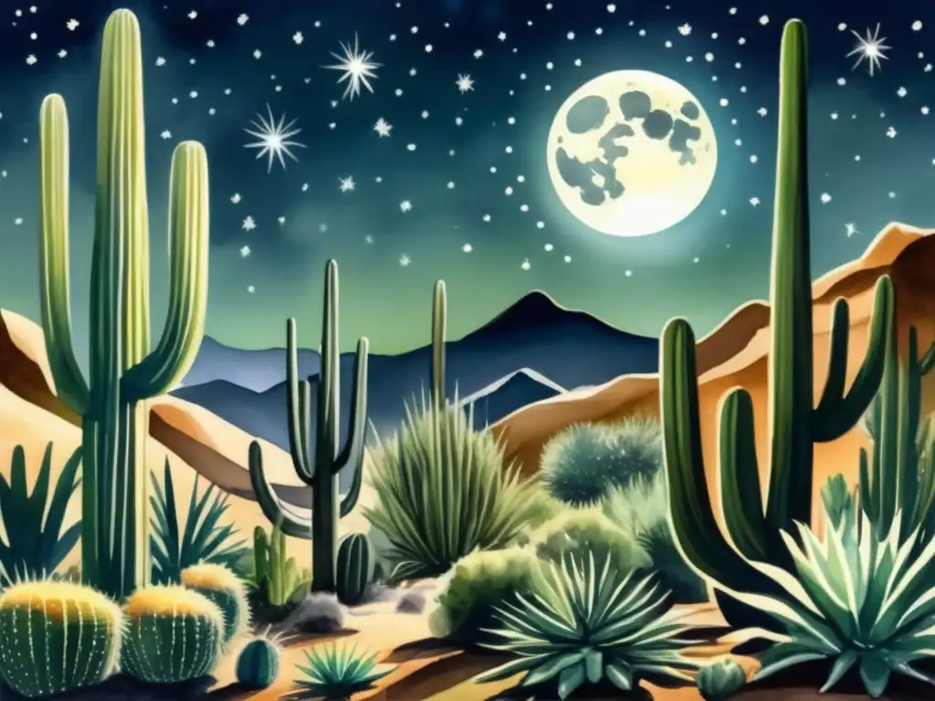 Plantas medicinales en rituales de luna llena: cacti, salvia y muérdago en noche mística