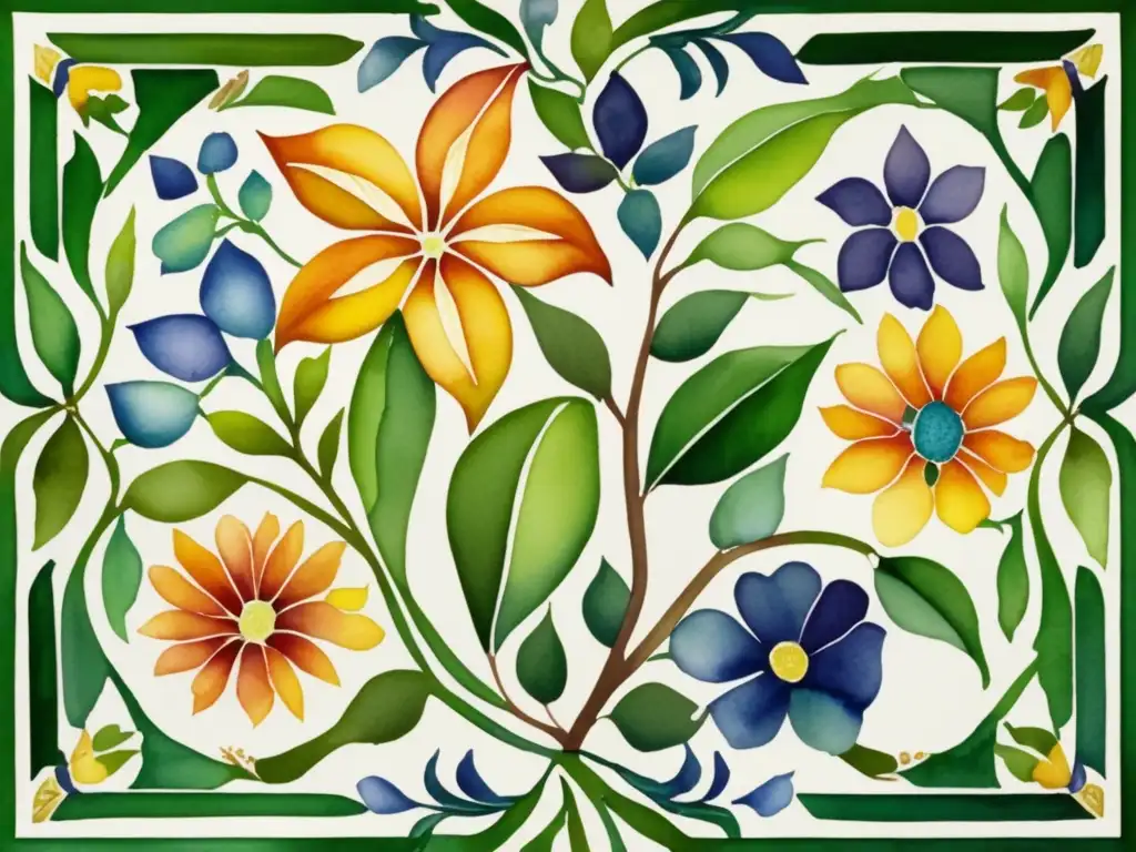 Importancia histórica de los mosaicos botánicos: increíble imagen acuarela de un vibrante mosaico botánico