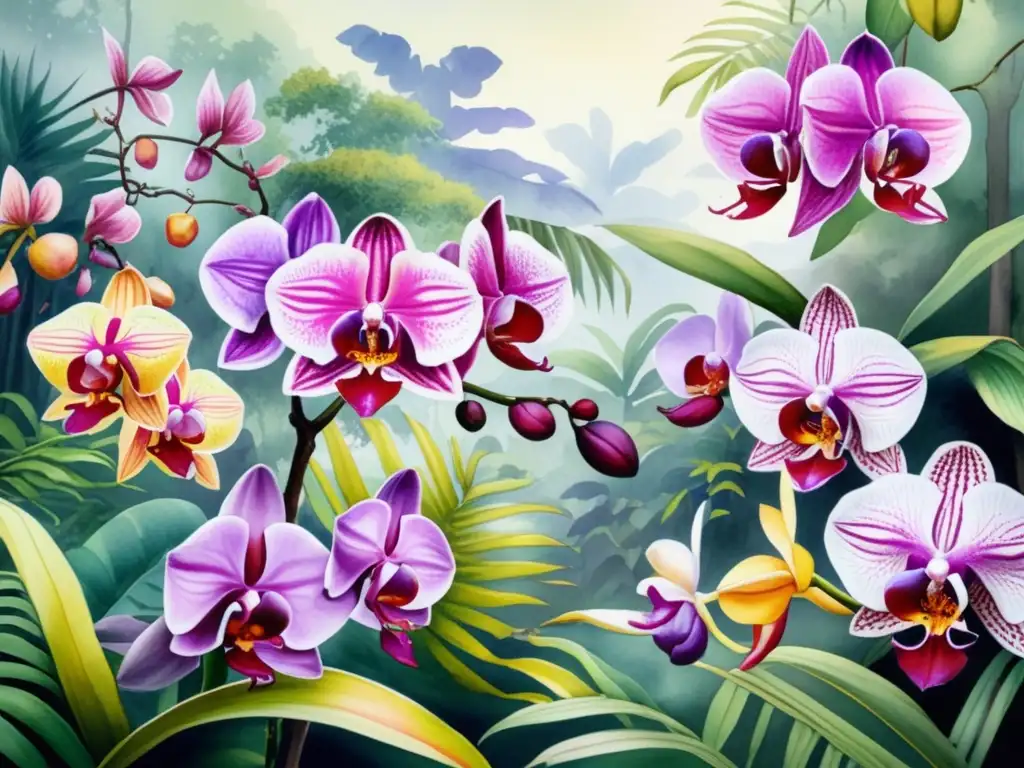 Pintura acuarela: Orquídeas endémicas biodiversidad Singapur