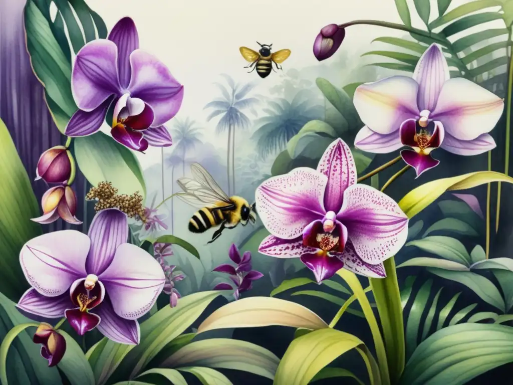 Orquídeas vibrantes en bosque tropical: atractivas para abejas