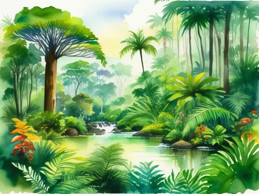 Pintura acuarela de selva africana: Importancia histórica de las plantas africanas