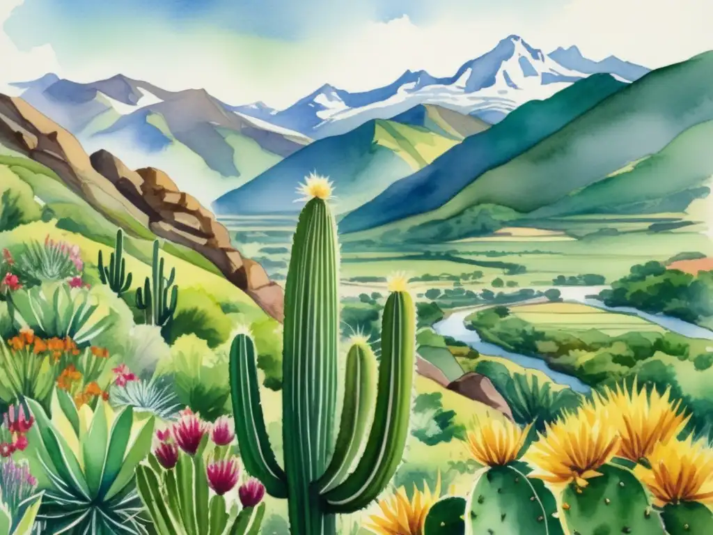 Paisaje majestuoso de los Andes con cactus San Pedro y beneficios medicinales en los Andes