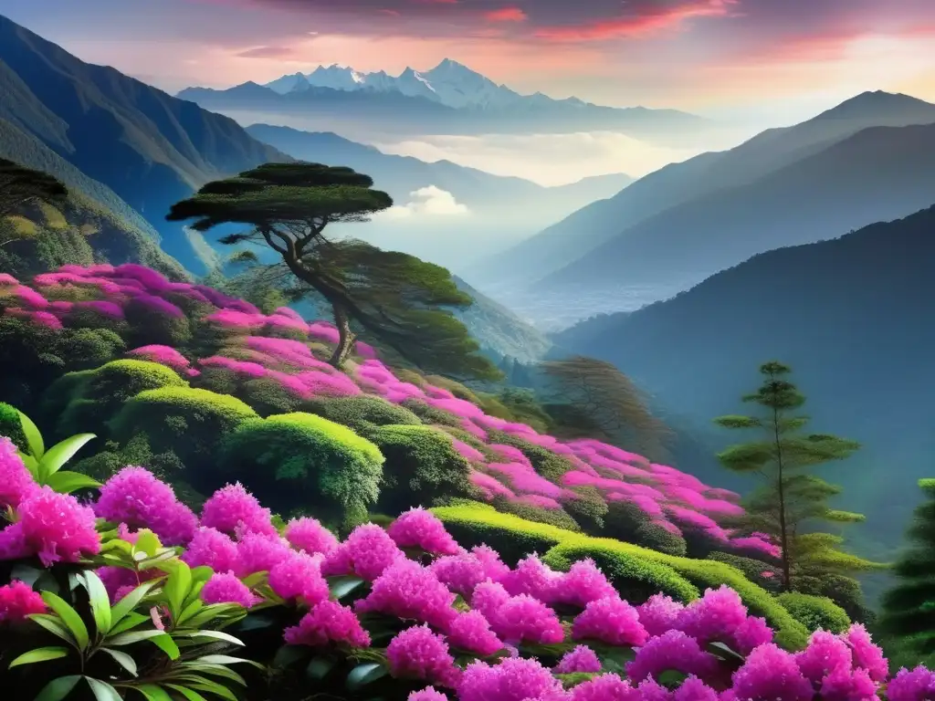 Paisaje de Sikkim con Rhododendron de Sikkim: belleza y hábitat