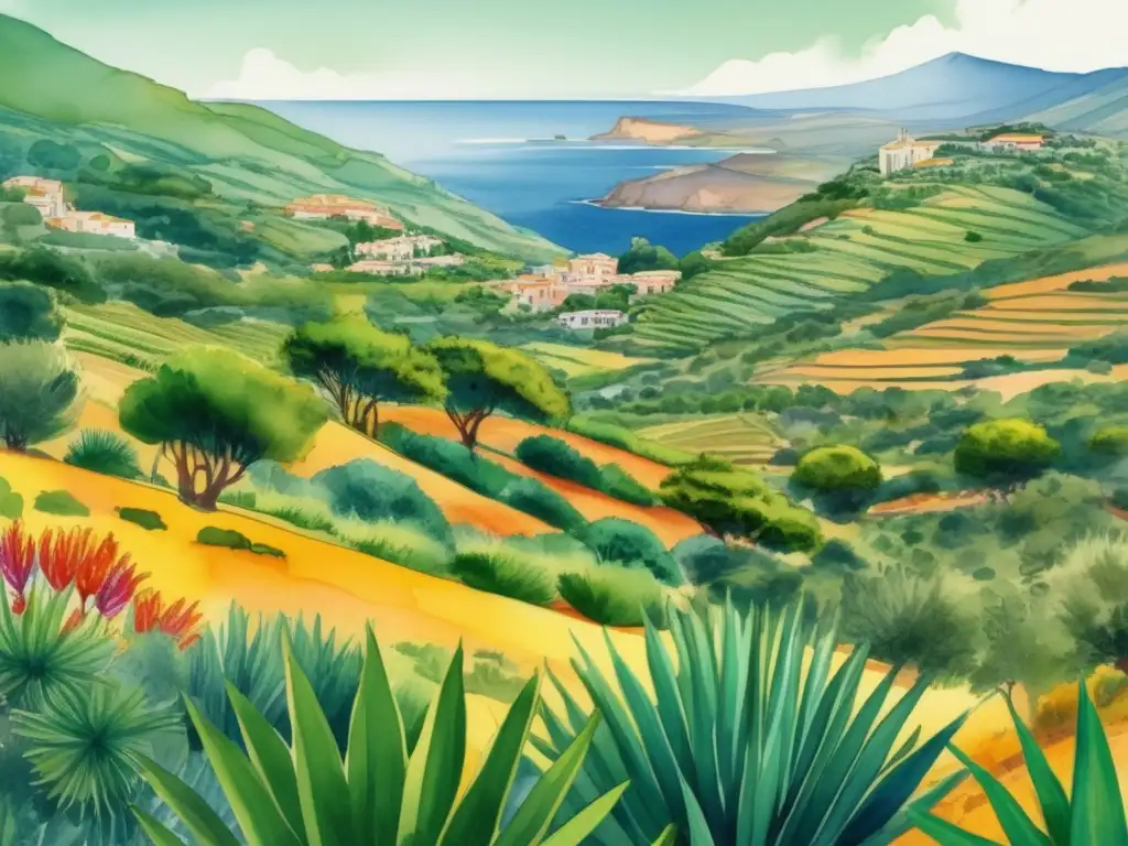 Paisaje mediterráneo con plantas nativas y ciclo de vida en un clima variable