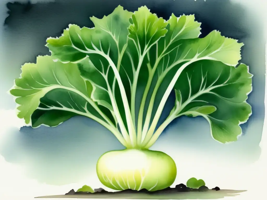 Pintura acuarela de la planta Sakurajima Daikon, reflejo de su tamaño y forma