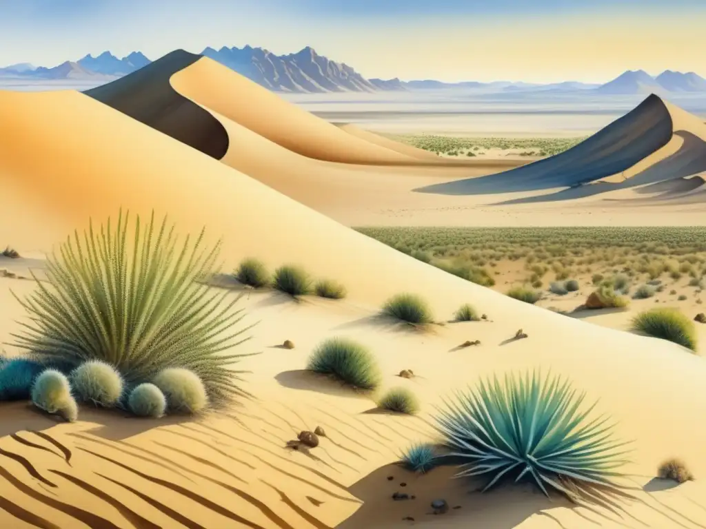 Paisaje del desierto de Gobi con plantas adaptadas