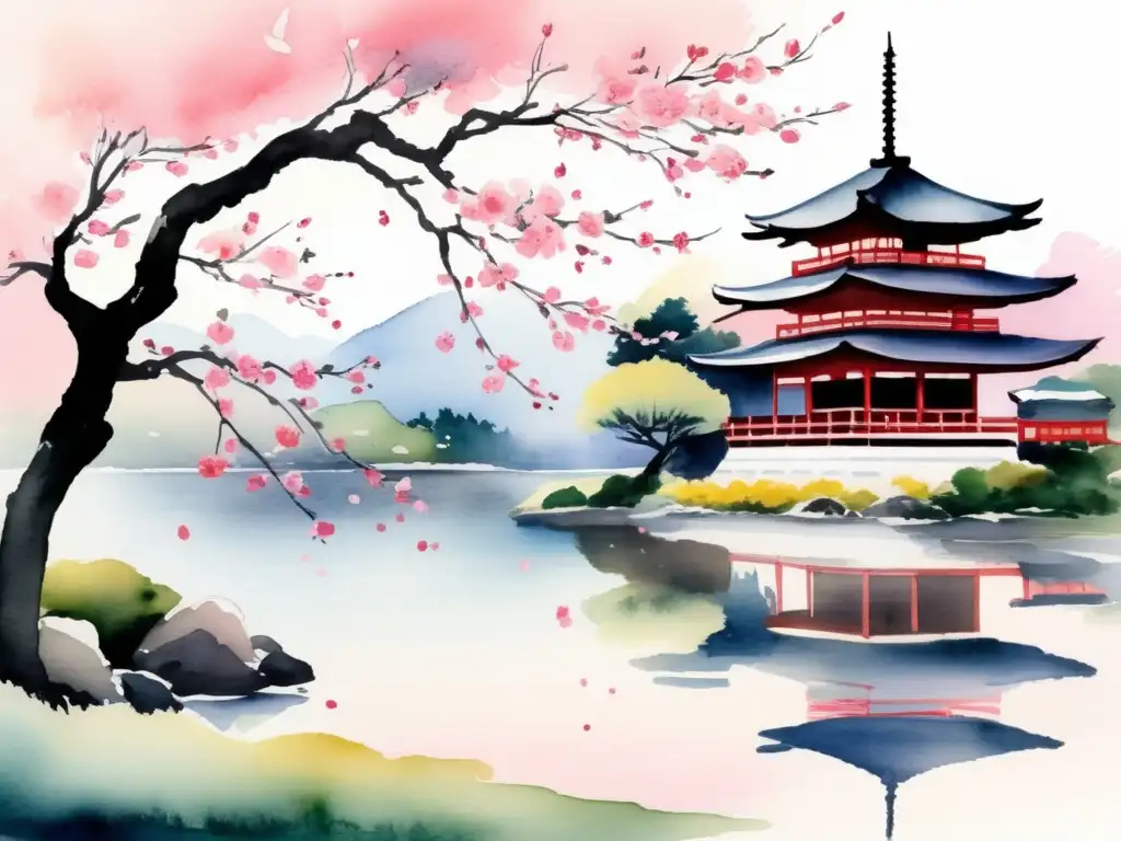 Pintura acuarela japonesa: significado cultural de la flor de cerezo en Japón