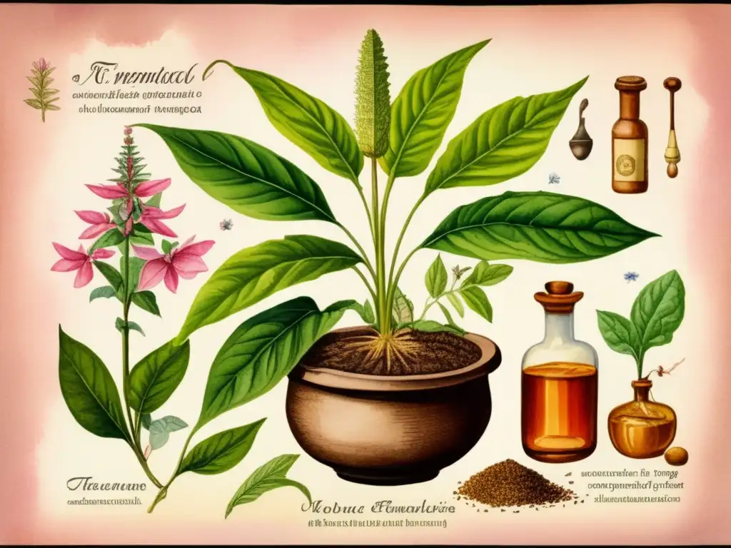 Ilustración acuarela: Plantas de tabaco en cultura nativa