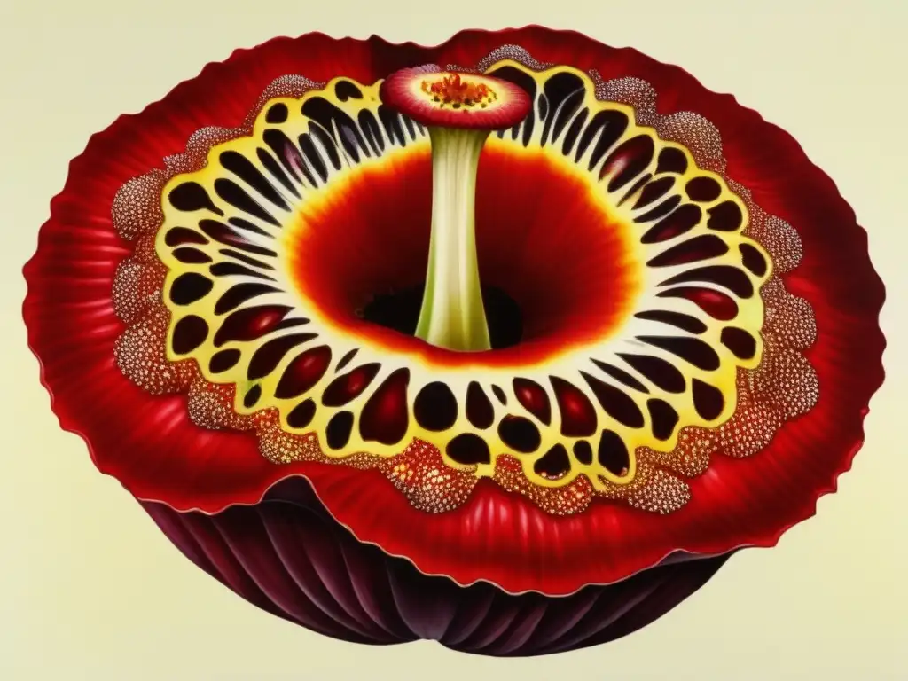 Pintura en acuarela de la Flor fantasma de Tailandia Rafflesia: una composición vibrante de colores y detalles cautivadores