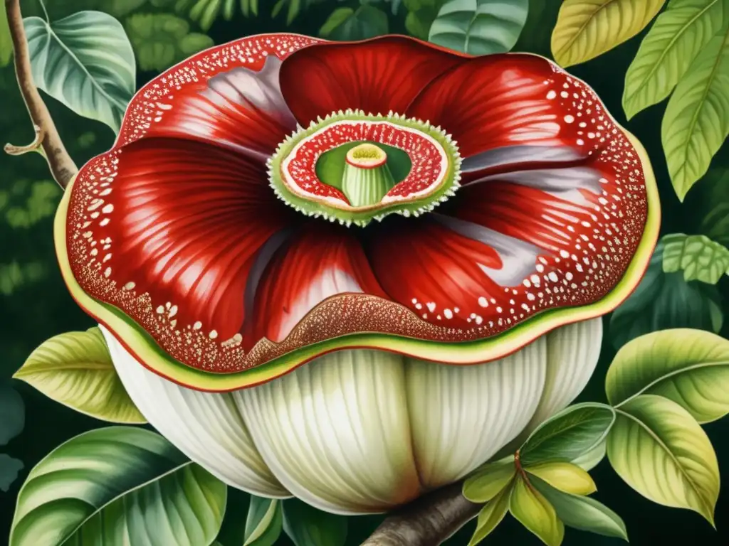 Flor fantasma de Tailandia Rafflesia, pintura detallada en acuarela