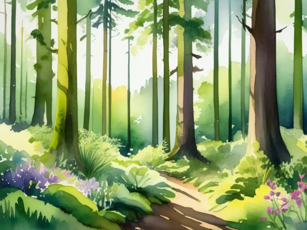 Bosque rejuvenecido con diversa vida Ilustración vibrante de un bosque rejuvenecido en suelos degradados