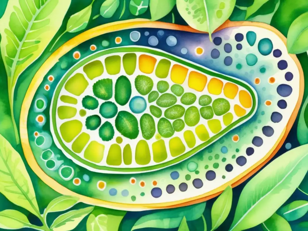 Importancia de la respiración celular en plantas: ilustración detallada de la bioquímica y componentes clave, incluyendo mitocondrias y cloroplastos