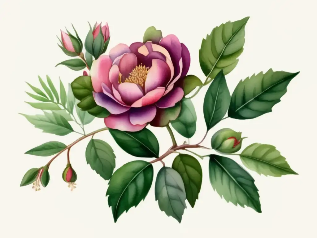 Significado cultural Rosa de Jericó: ilustración acuarela de planta con detalles y colores vibrantes