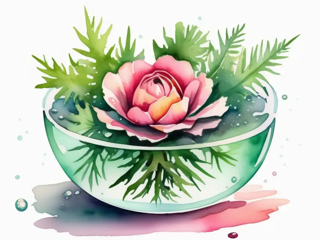 Ilustración detallada de una rosa de Jericó mística en tonos vibrantes de rosa y verde