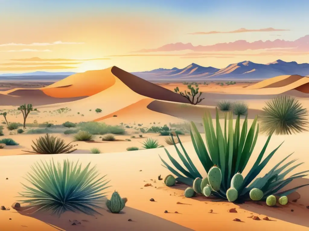 Plantas resistentes en el desierto Sahara al amanecer