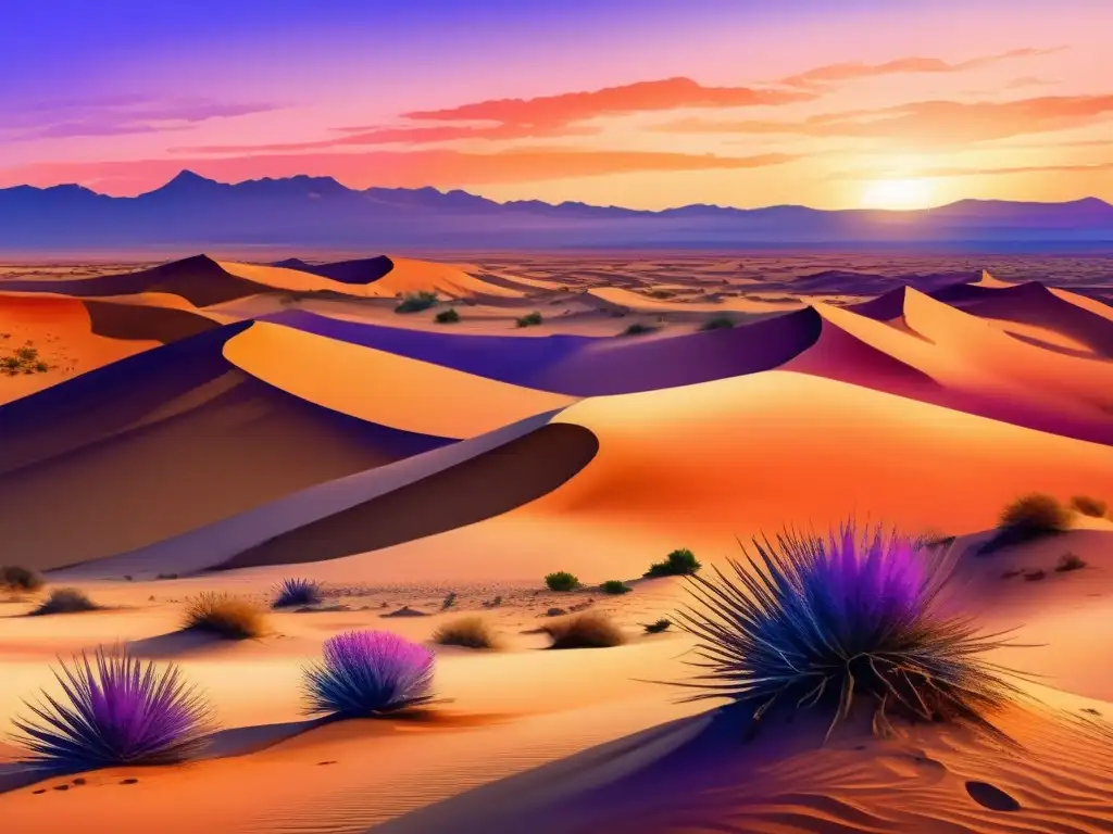 Ilustración detallada acuarela desierto Sahara al atardecer