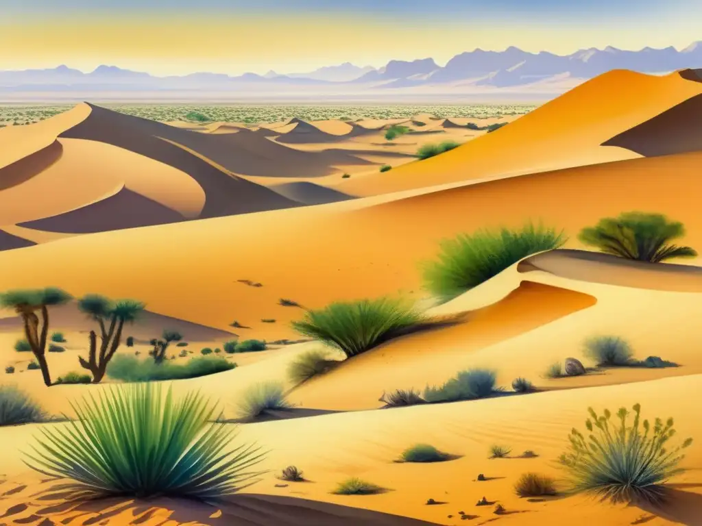 Paisaje del Sahara con plantas resistentes, cultura y belleza