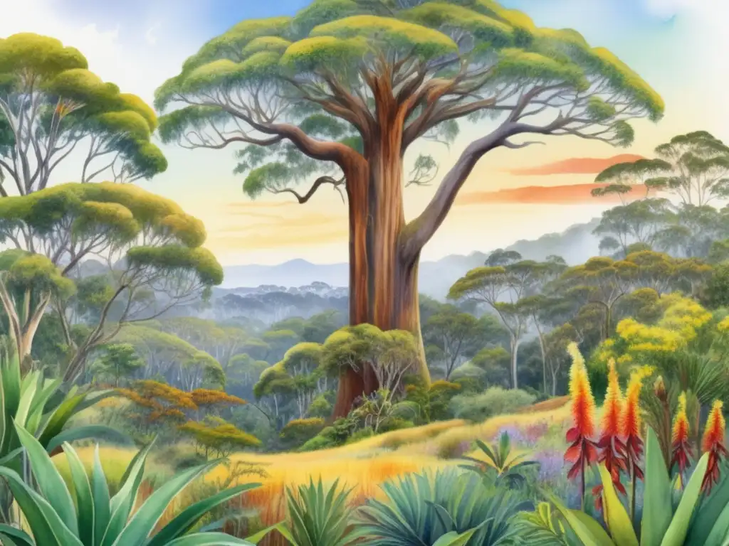 Paisaje de selva australiana con plantas medicinales aborígenes australianas