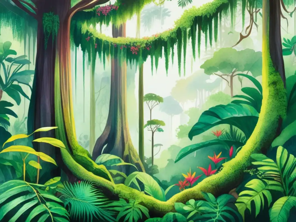 Ilustración acuarela de selva tropical llena de vida