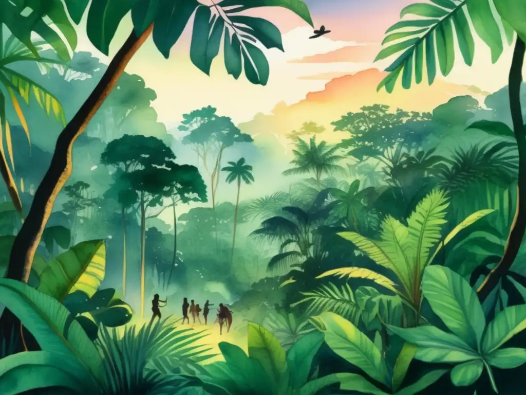 Ilustración acuarela: Bosque tropical mágico Importancia cultural de plantas en leyendas y mitos