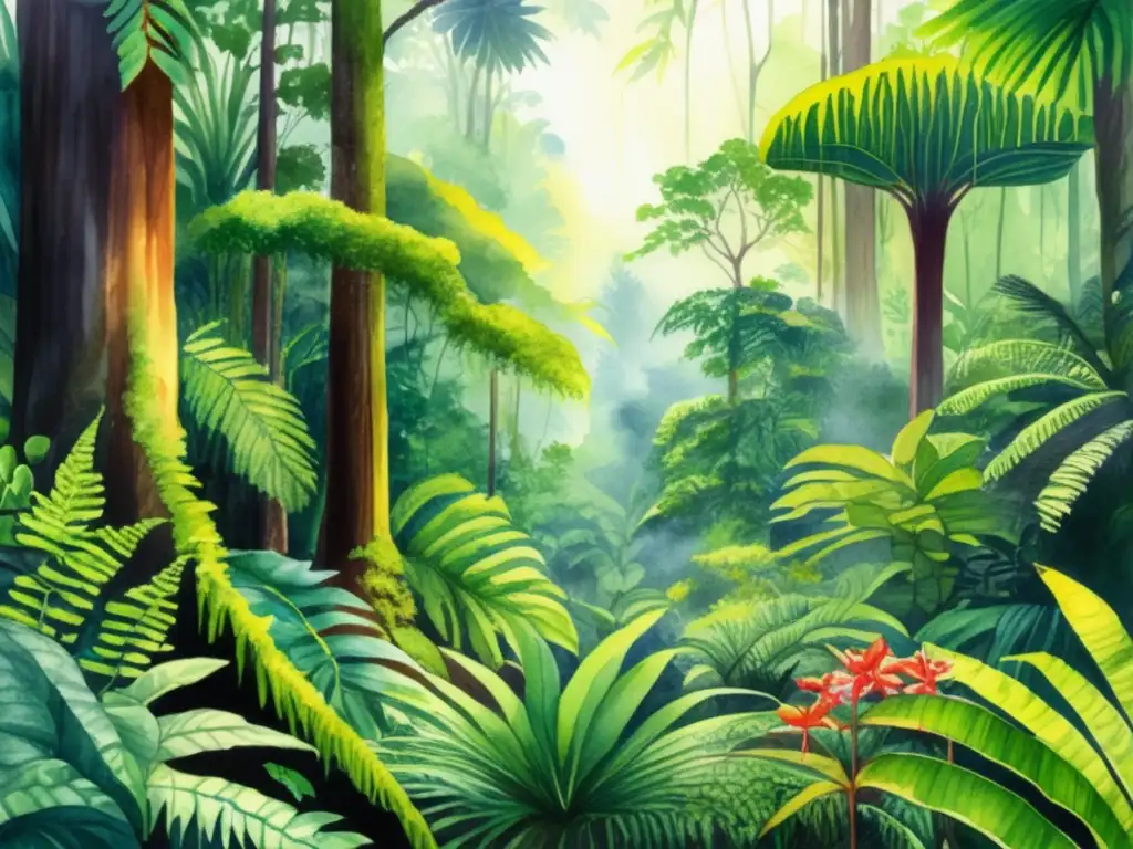 Lush rainforest scene showcasing medicinal plants and their benefits