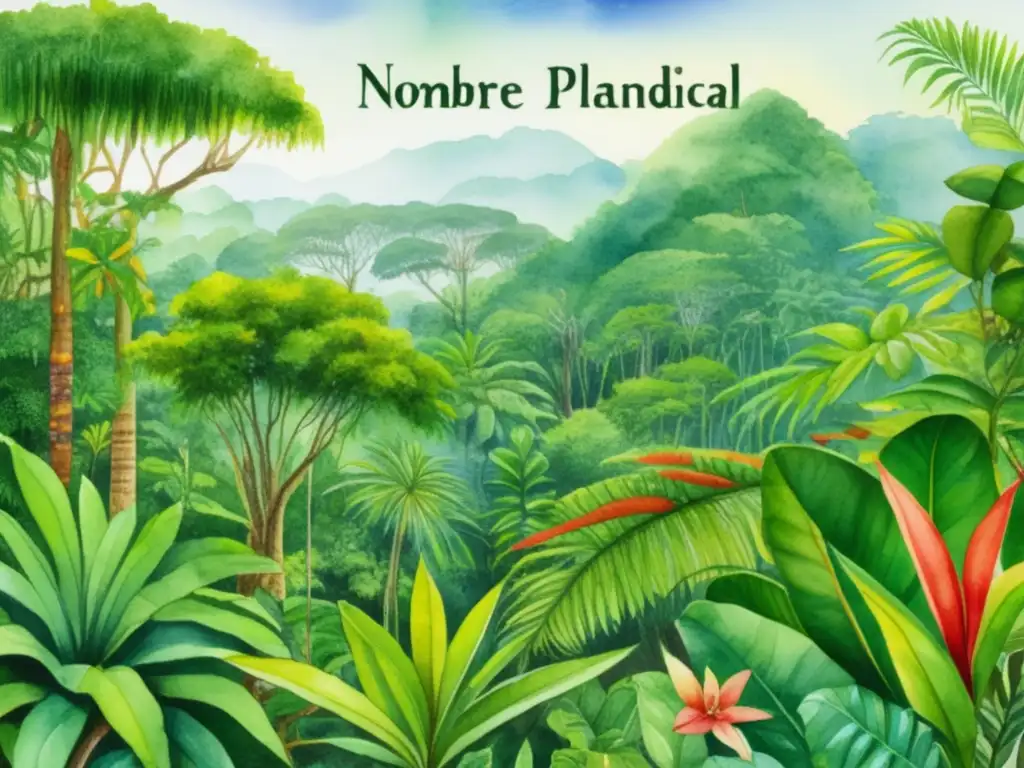 Exuberante escena de la selva con plantas medicinales Ilustración detallada de una selva tropical con plantas medicinales y símbolos indígenas
