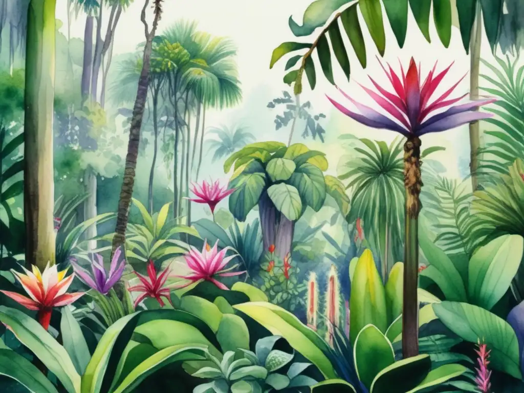 Bosque tropical exuberante con plantas epífitas coloridas Bosque tropical con plantas epífitas: ciclo de vida y diversidad