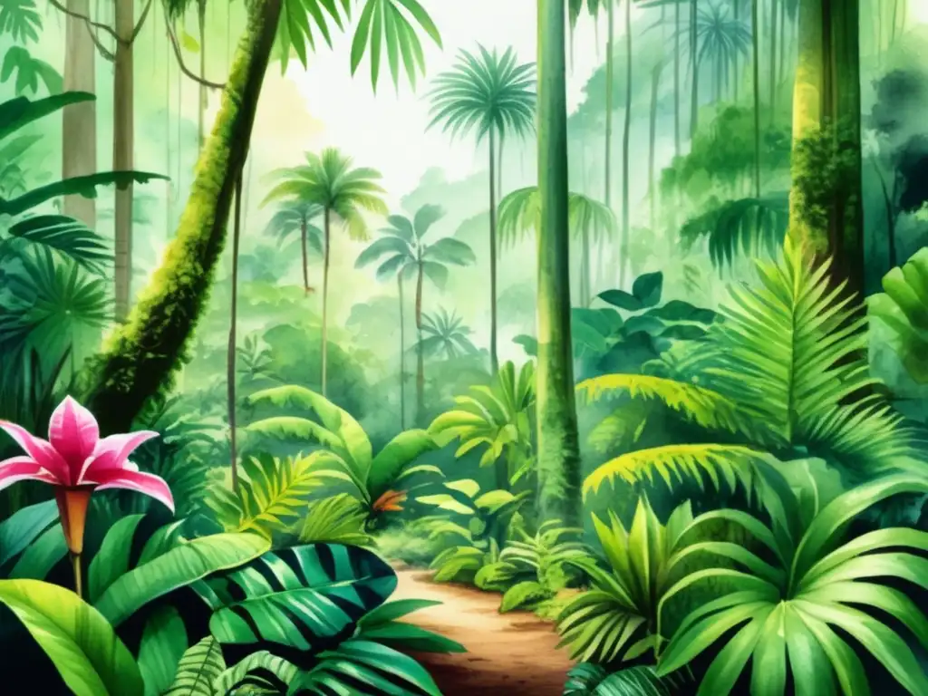 Ilustración detallada de una exuberante selva tropical con increíble variedad de plantas - Plantas medicinales selvas tropicales