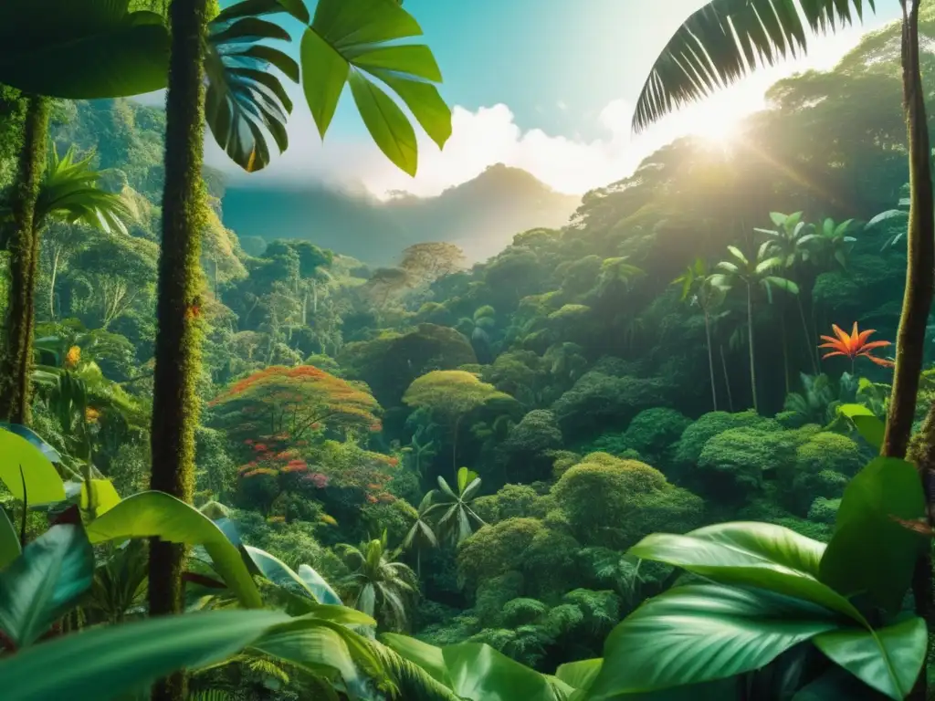 Importancia de ecosistema selvas tropicales, vida exuberante y colores vibrantes en imagen 8k de una selva tropical