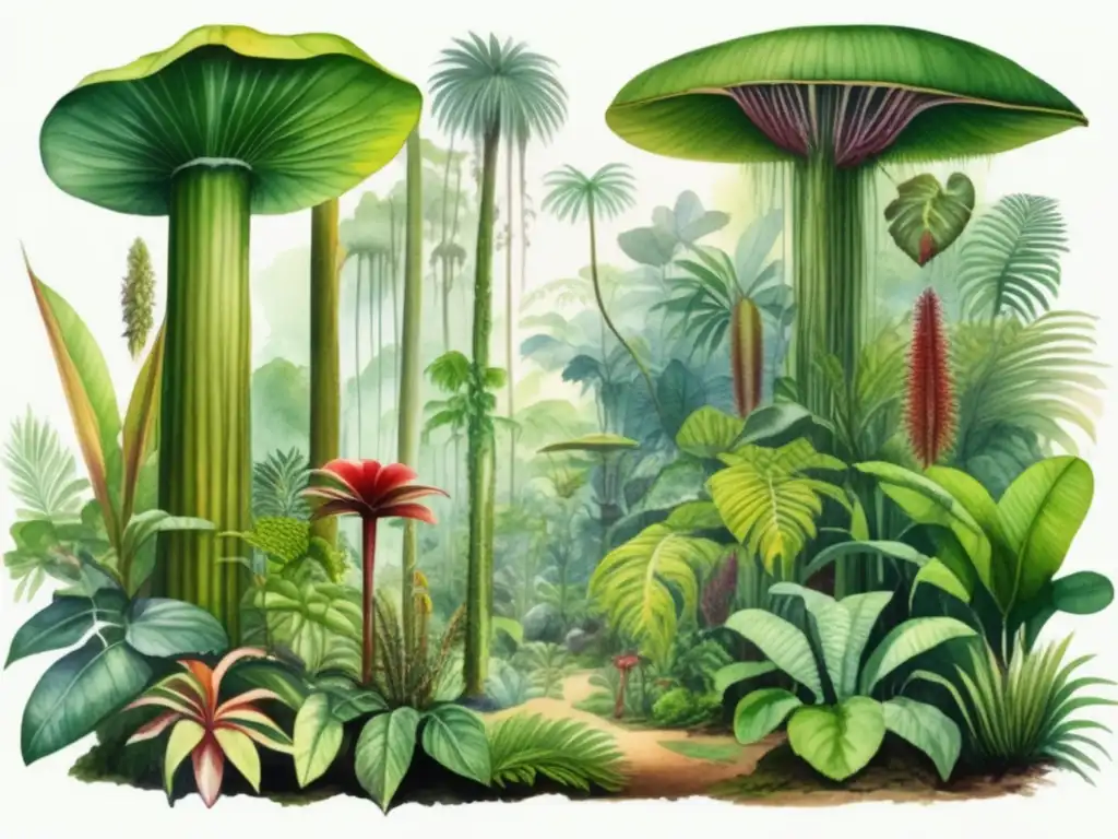 Evolución de plantas carnívoras detallada en exuberante entorno de selva tropical