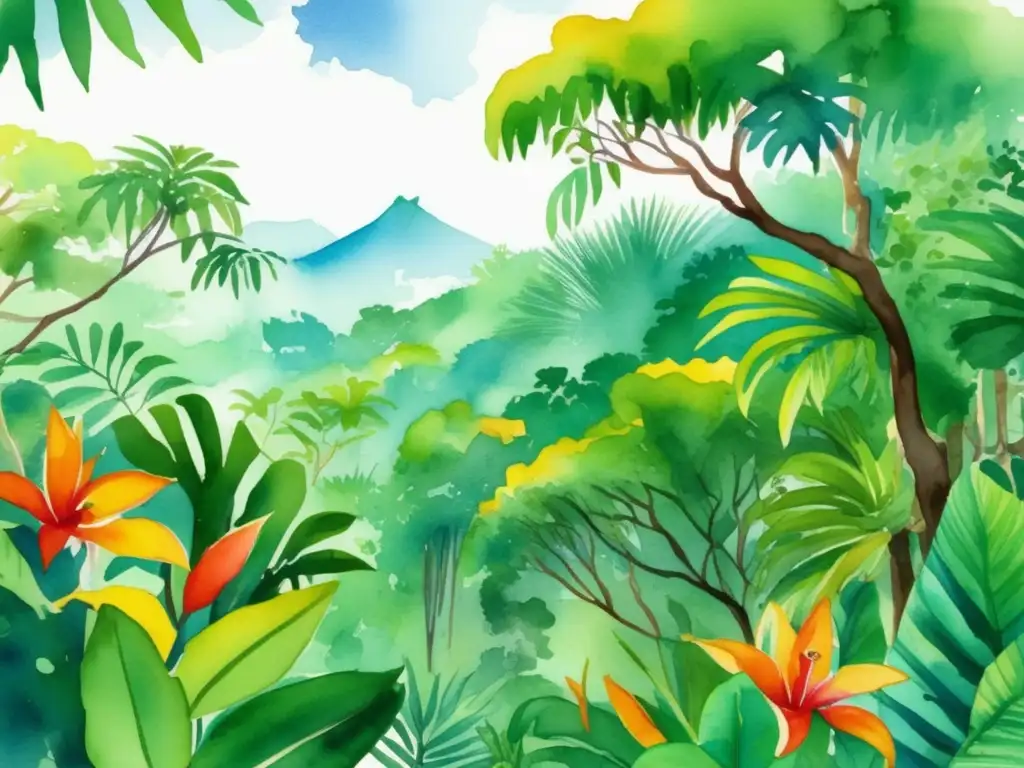 Ilustración vibrante de una selva tropical en América Latina