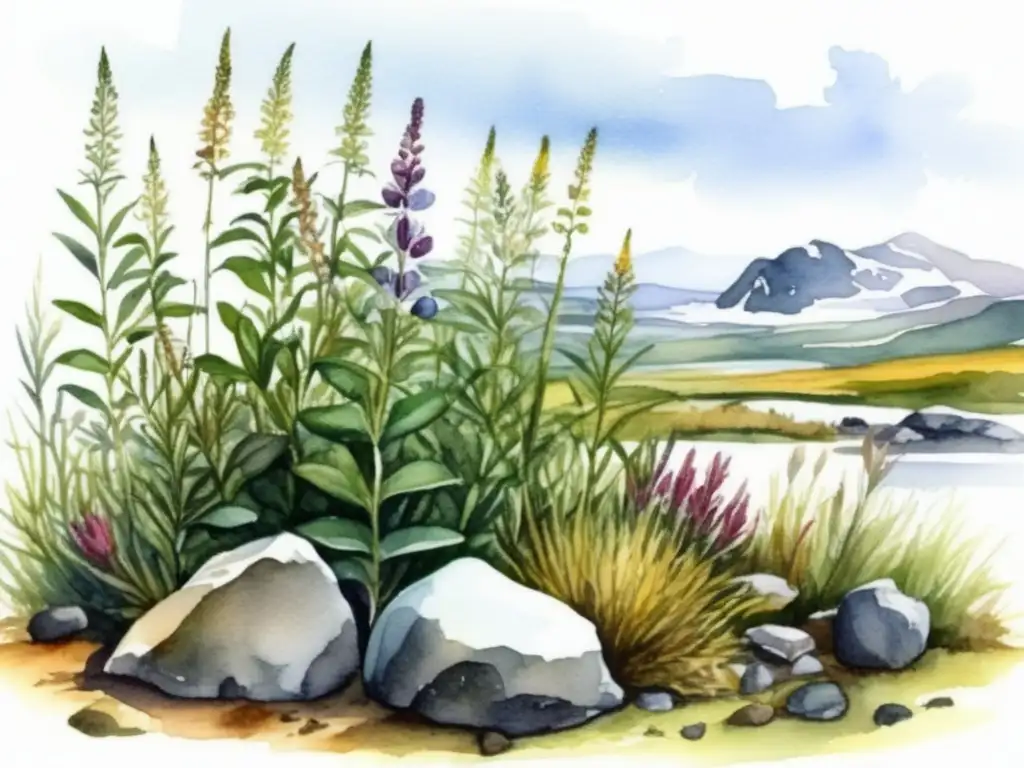 Pintura acuarela: Plantas medicinales tundra - Adaptaciones de las plantas tundra