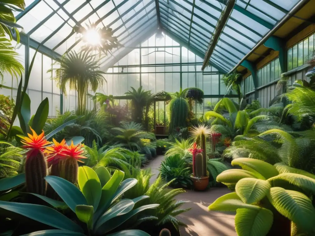 Hermoso invernadero con plantas en peligro, destacando la importancia de cultivar en casa